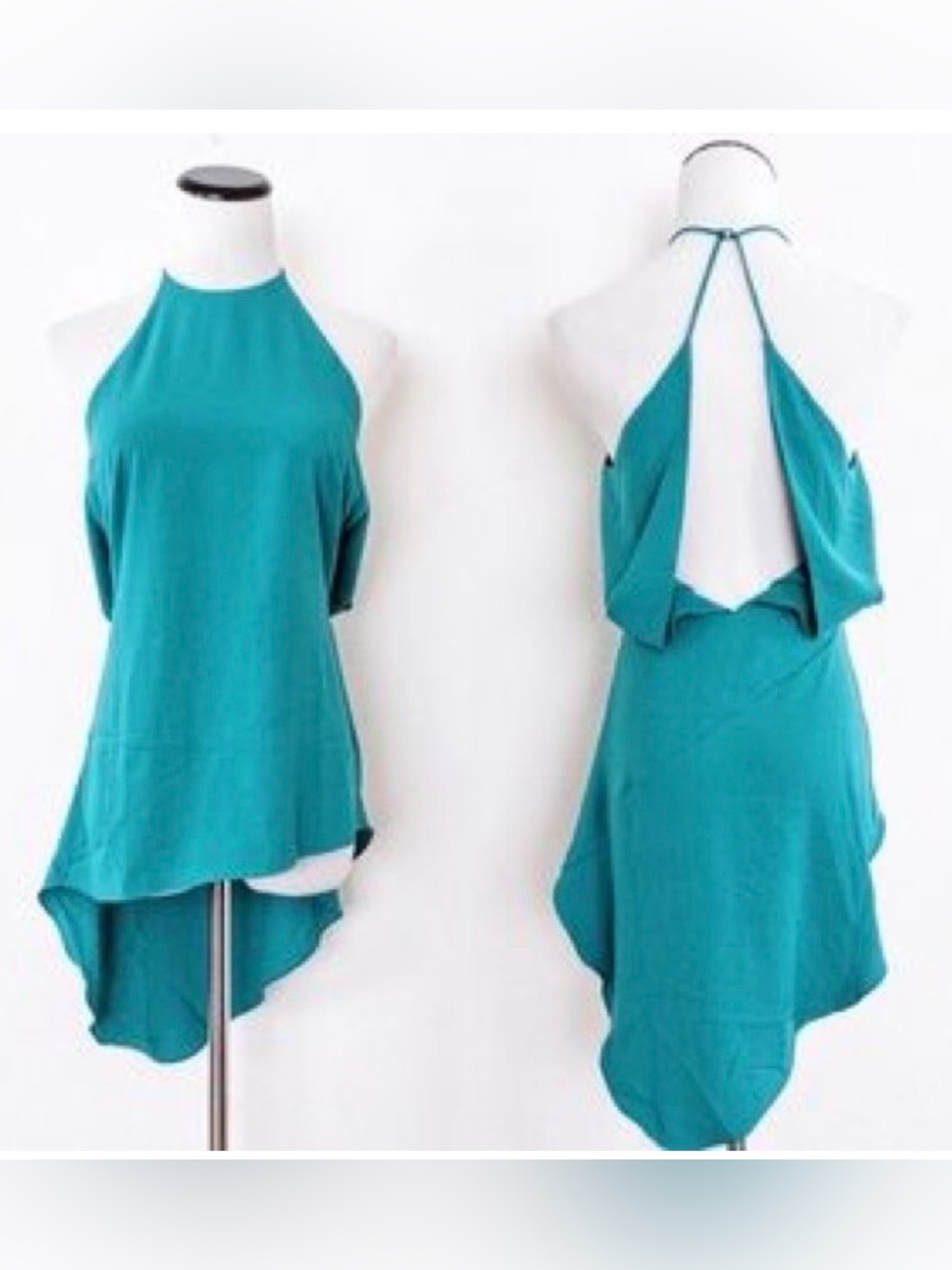 NWOT ASTR The Label Teal Halter Drape Open-Back Asymmetric Tunic Top—Size Small